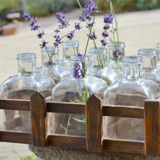 9 Glass Bottles in Wood Crate