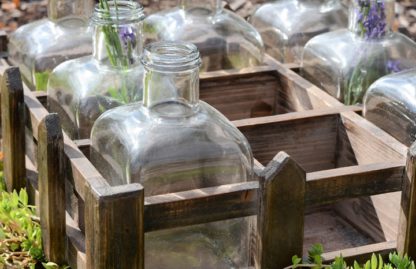 9 Glass Bottles in Wood Crate 3