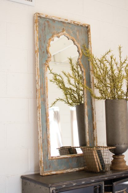 painted wooden mirror with mihrab