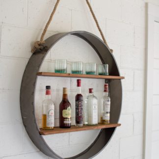 circle iron and wood hanging shelf