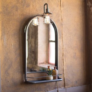 metal wall mirror with shelf and light