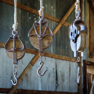 wooden pulley display hooks