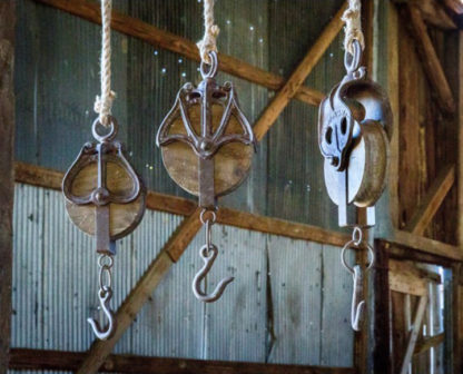 wooden pulley display hooks