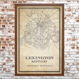 Distressed Lexington Map Print (Framed)