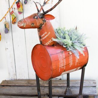 Red Recycled Metal Deer Planter/Cooler