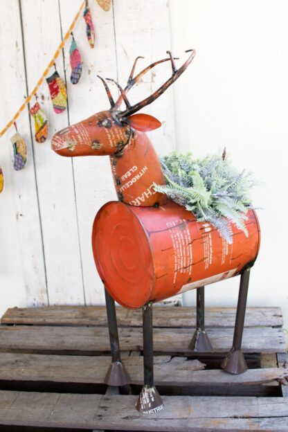 Red Recycled Metal Deer Planter/Cooler