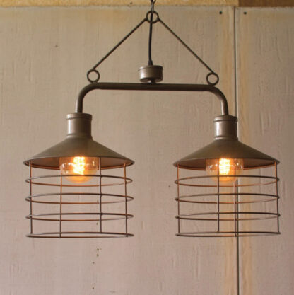 Metal Two Caged Pendant Light