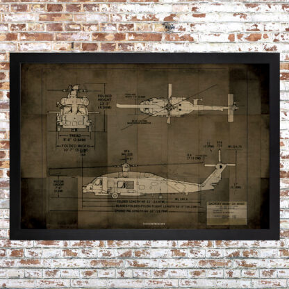 Helo Blueprint Framed Print Dark Large