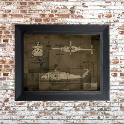 Helo Blueprint Framed Print Dark Small