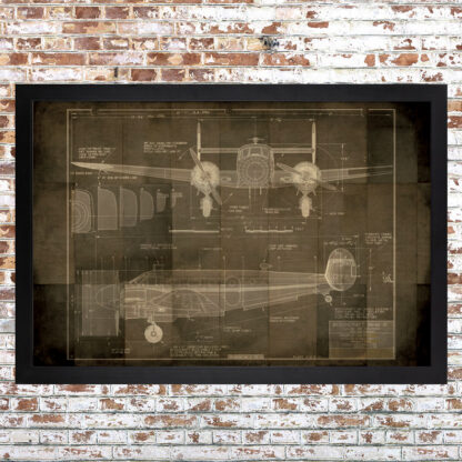 Plane Blueprint Framed Print Dark Large