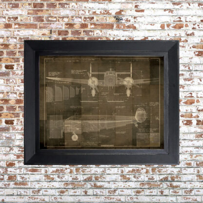 Plane Blueprint Framed Print Dark Small