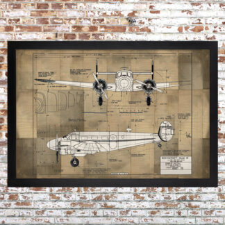 Plane Blueprint Framed Print Light Large