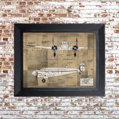 Plane Blueprint Framed Print Light Small