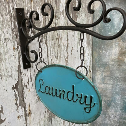 Metal Laundry Sign w Hanging Bar