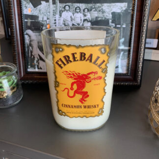 Recycled Fireball Whiskey Bottle Candle