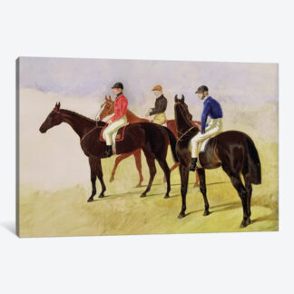 Three Racehorses w Jockeys Up- Framed Canvas Giclee