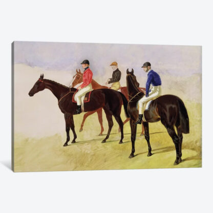 Three Racehorses w Jockeys Up- Framed Canvas Giclee