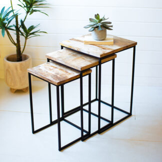 Mango Wood and Iron Nesting Tables (Set of 3)