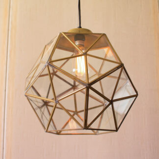 Glass and Gold Metal Faceted Pendant Light