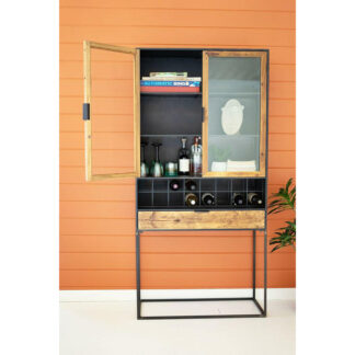 Metal and Wood Wine Cabinet