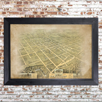 Distressed Birdseye View Lexington Map (Upgraded Frame)