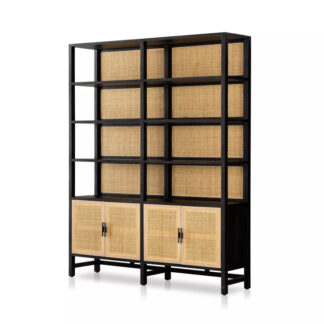 Caprice Wide Bookshelf- Black Wash Mango