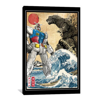 King of Monsters vs Gundam- Framed Canvas Giclee