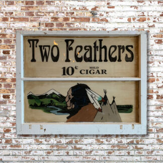 Vintage Artisan Window Painting- Two Feathers Cigars