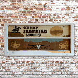 Vintage Artisan Window Painting- Chief Ironbird Whiskey