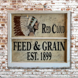 Vintage Artisan Window Painting- Red Cloud Feed & Grain